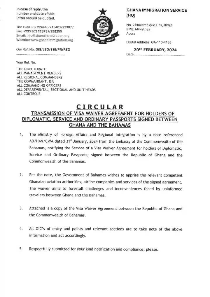 Travel Update: Ghanaians to travel to the Bahamas without a visa after waiver agreement