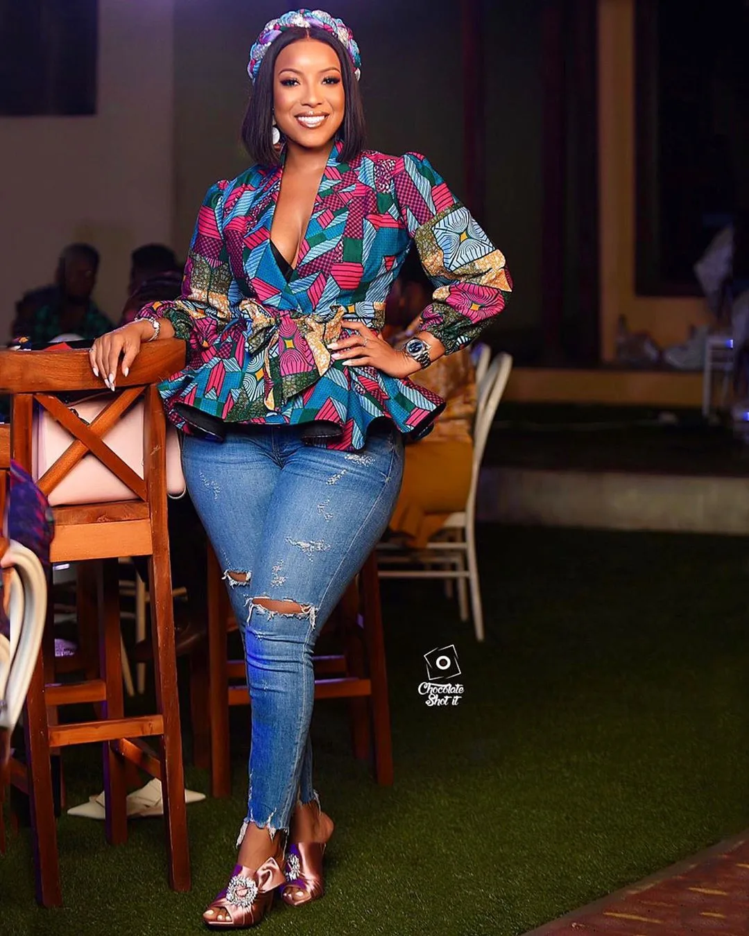 Joselyn Dumas stole the spotlight in this print blazer and matching headpiece at the Malaika fashion show