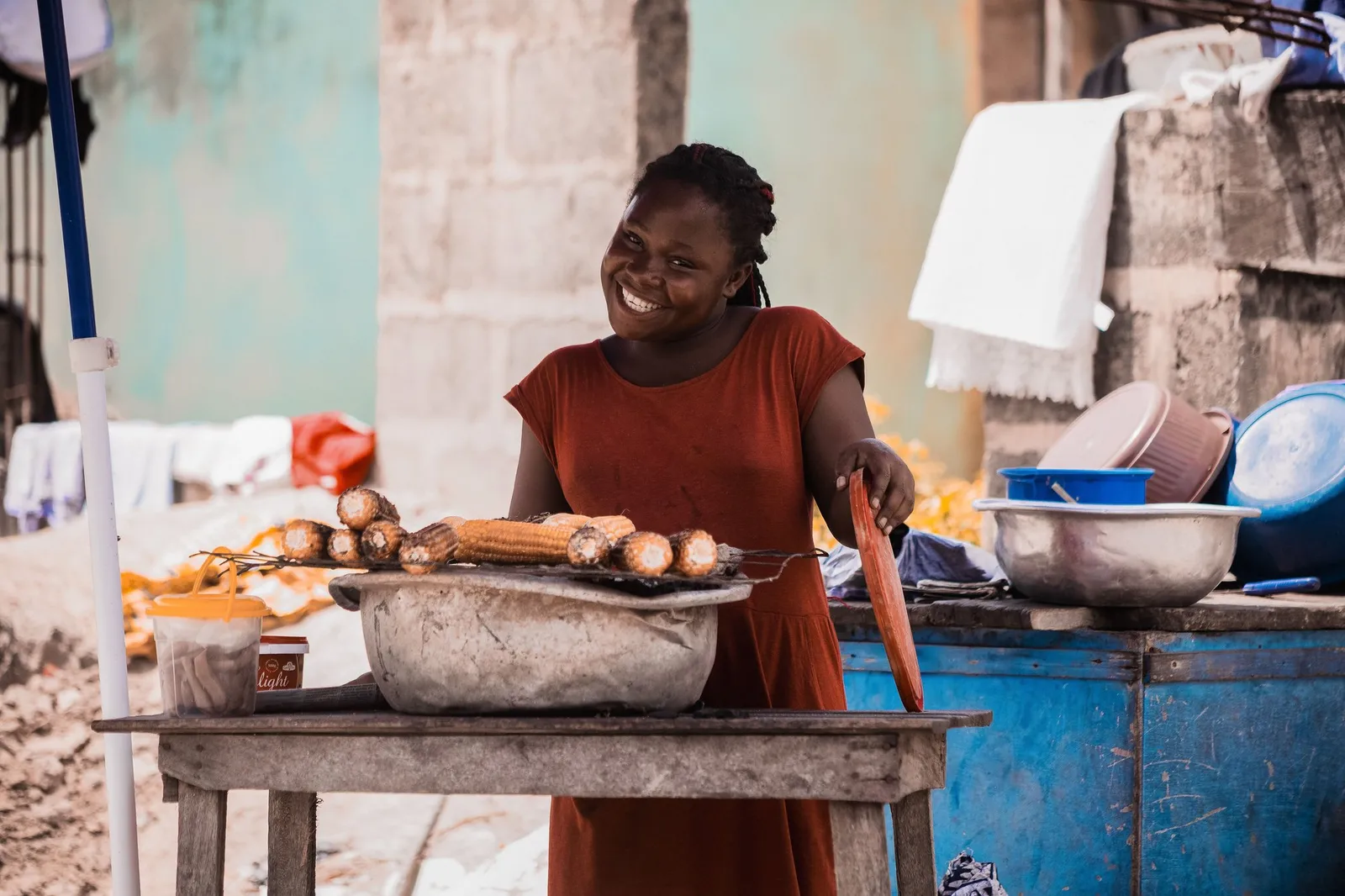 Ghanaian food vendor selling on the street